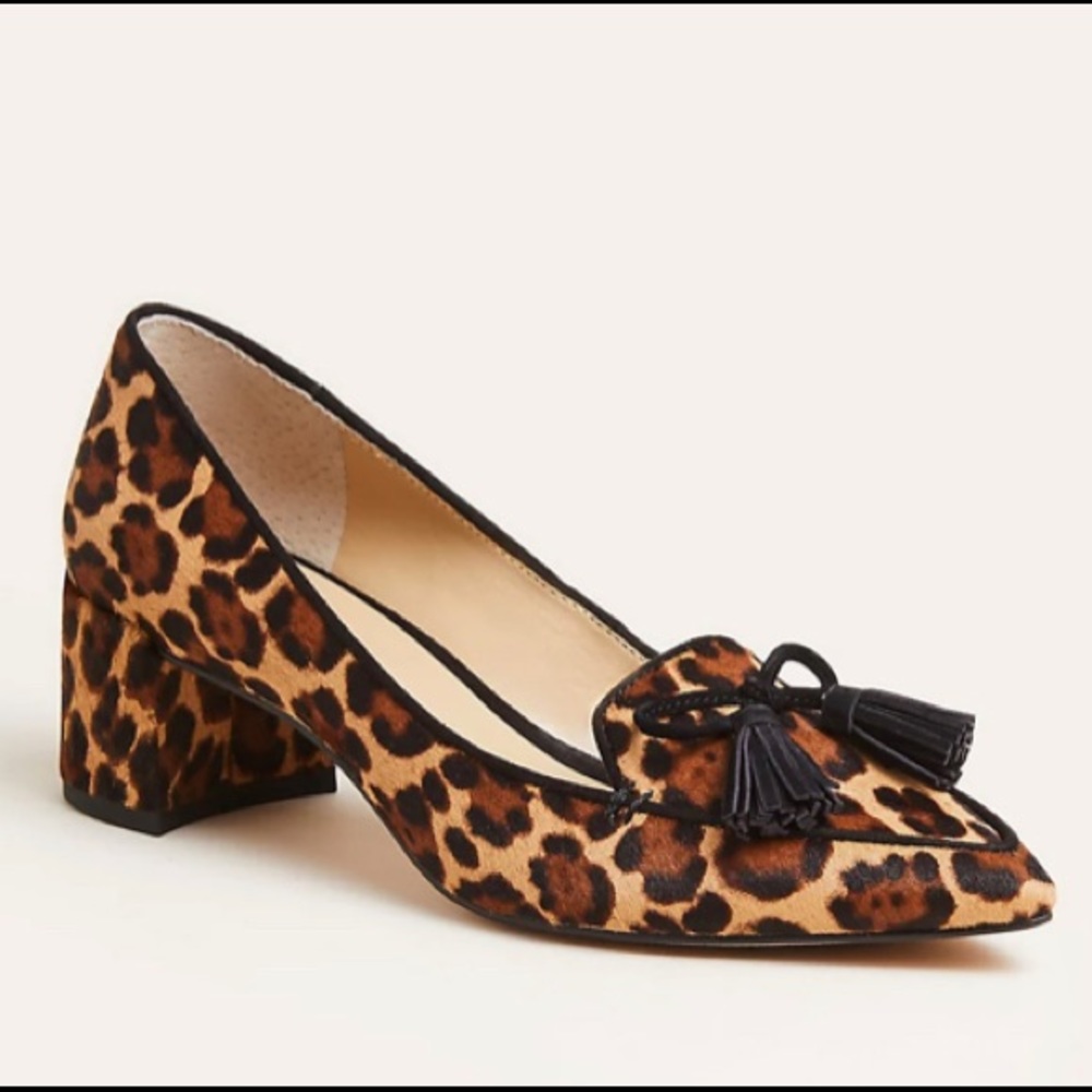 Ann Taylor Rumer Leopard Print Haircalf Tassel Block Heel Pumps In Brown Multi
